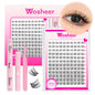 Blushimmer WOSHEER eyelash clusters kit with faux mink lashes, lash bond, seal, and remover for DIY eyelash extension application.