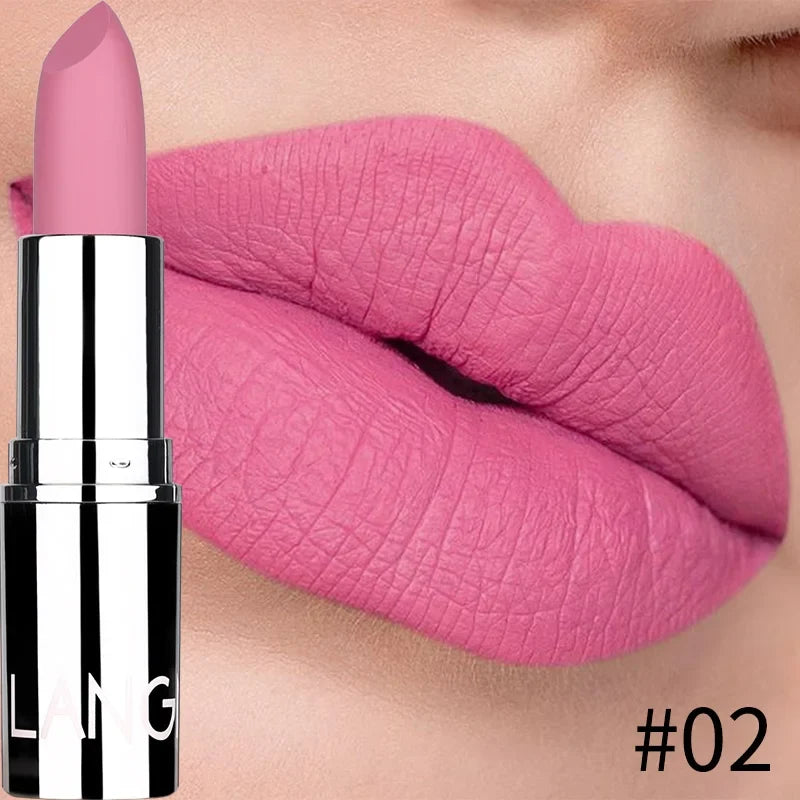 Blushimmer Langmani silver tube matte lipstick in various shades, featuring a sleek silver packaging and creamy lipstick inside.
