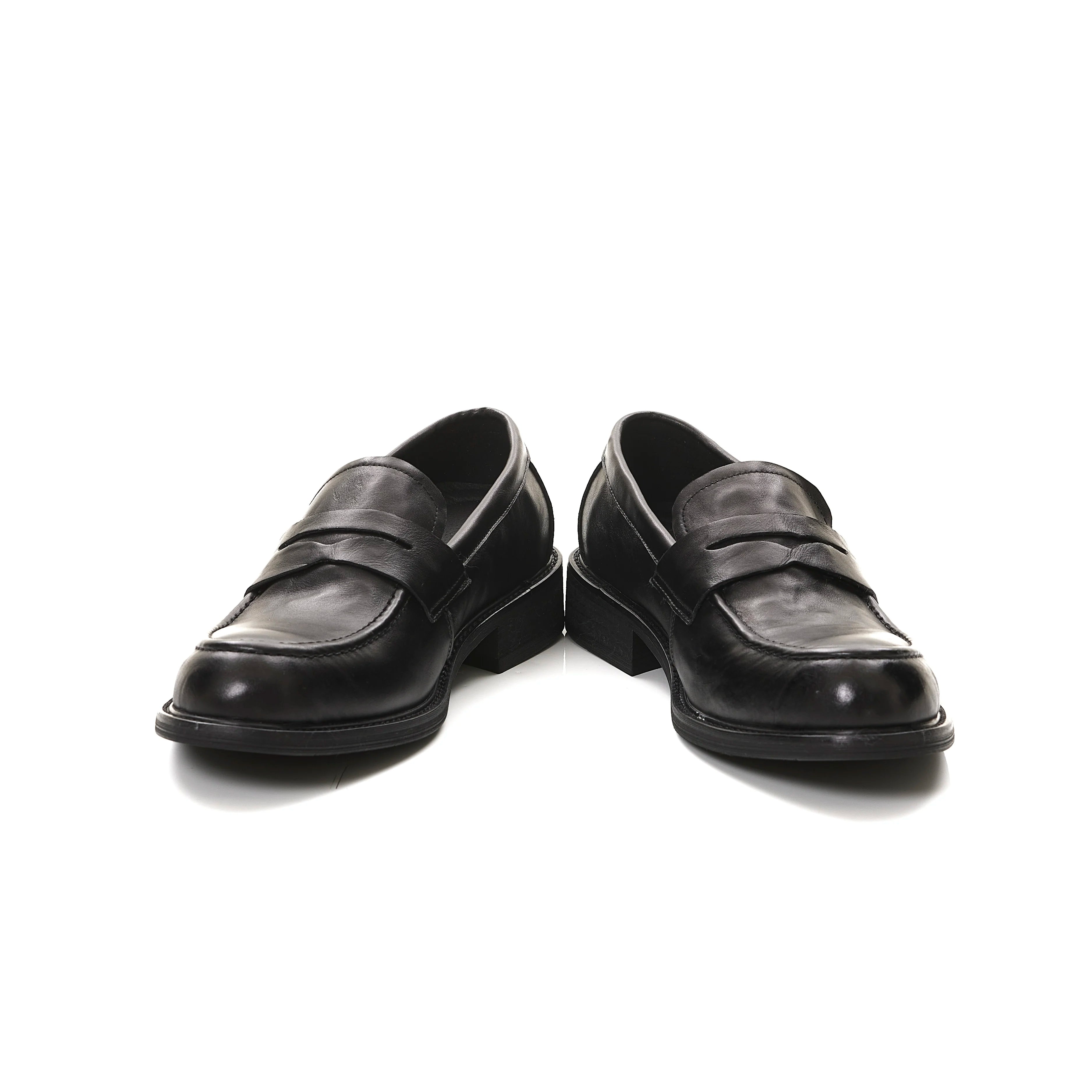 Elegant slip in loafers for men classic commuting square toe genuine cowhide derby formal dress leather shoes