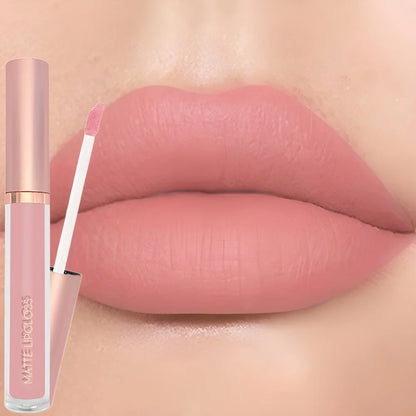Blushimmer 12-color creamy matte lip gloss set featuring long-lasting, moisturizing nude, berry, and rose shades in plump, non-drying finish.