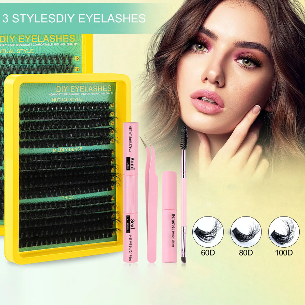 Blushimmer Lash Clusters Kit with natural 10-16mm spiky volume eyelash extensions and fairy individual lash clusters.