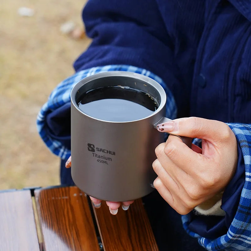 Pure Titanium Double-layer Mug Titanium Cup Insulated Coffee Cup Outdoor Water Cup with Lid and Tea Leakage Cold Drink Tea Set
