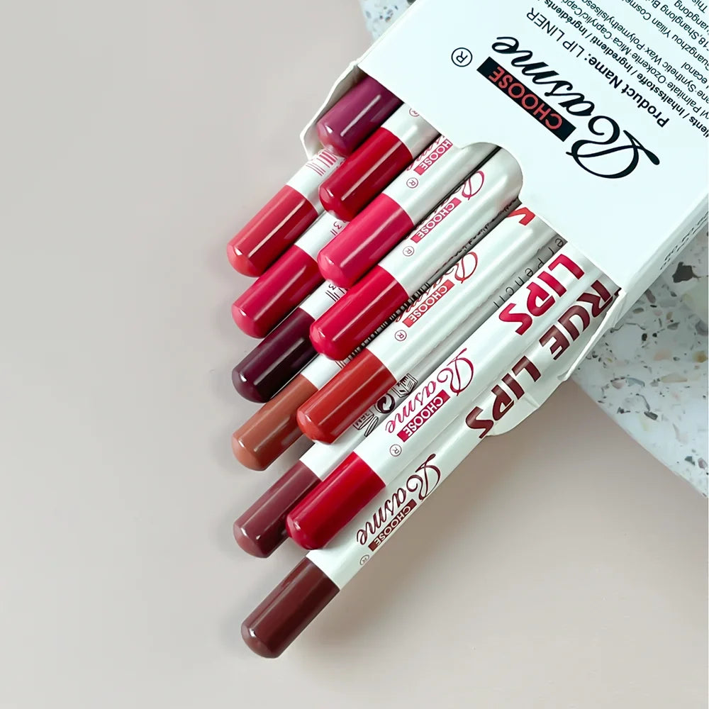Set of 12 long-lasting Lipstick shades with professional lip liner pencil and matte lip gloss from Blushimmer for women.