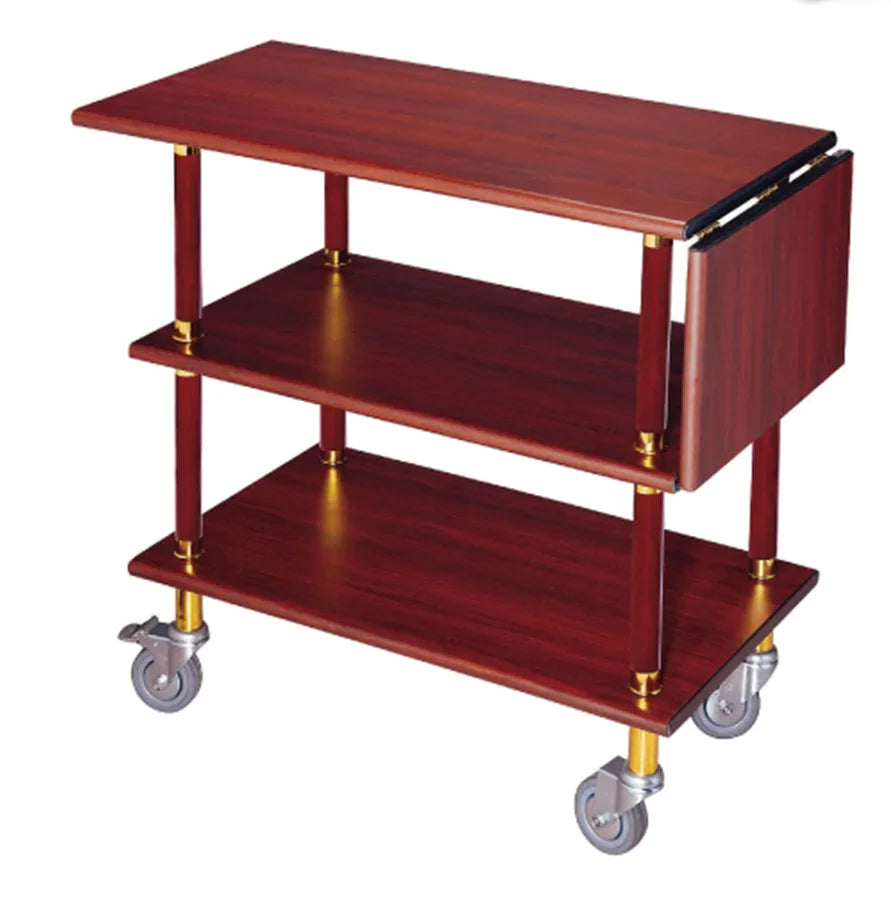 Solid wood three-layer service cart Hotel roast duck trolley Restaurant wine  Food delivery  Wheeled dessert Dim