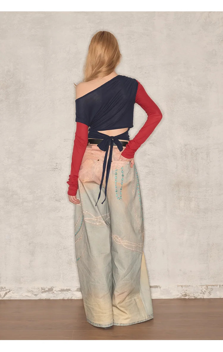 Y2K 3D Hanging Print Women Jeans Retro Loose Fit Trendy Cool Sweatpants Casual Pants