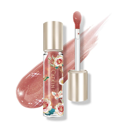 Blushimmer Catkin Lip Essence lipstick and lip gloss in a glass jar with water glaze finish, moisturizing and shiny lip treatment.