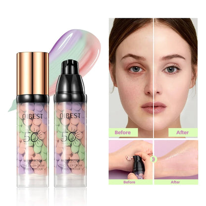 Blushimmer Qibest three-color press release cream concealer and face primer, brightening liquid makeup for even skin tone.