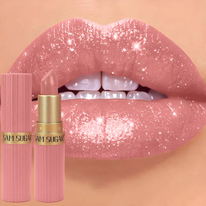 Chocolate brown metallic lipstick with shimmering pearl finish, long-lasting, waterproof, and non-fade lip gloss by Blushimmer.