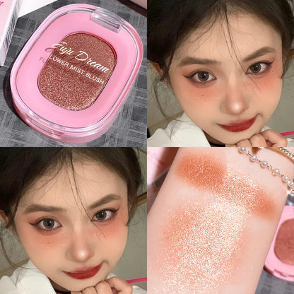 Blushimmer monochrome flower mist blush powder in soft pink with a fine matte finish and natural nude tones.