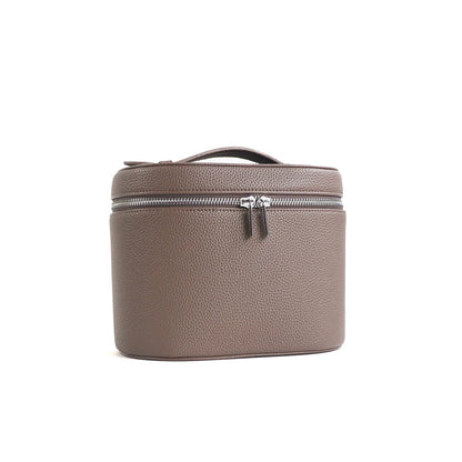 Large-capacity Blushimmer PU leather cosmetic bag with internal storage, customizable names, ideal for travel and organization.