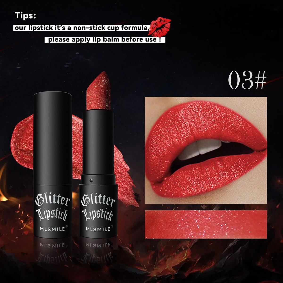 Black metallic lipstick by Blushimmer with glitter and diamond pearl finish, long-lasting waterproof lip gloss for women.