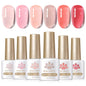 Six-piece Born Pretty Crystal Amber Gel Nail Polish set in jelly pink and nude shades for semi-permanent UV and LED manicures.