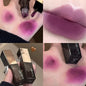 Gothic gray and purple velvet matte lipstick by Blushimmer, long-lasting, waterproof lip gloss with a black brown tint.