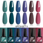 Blushimmer MTSSII 6-piece set of sparkly red gel nail polishes with shiny finish for LED UV gel manicures and nail art.