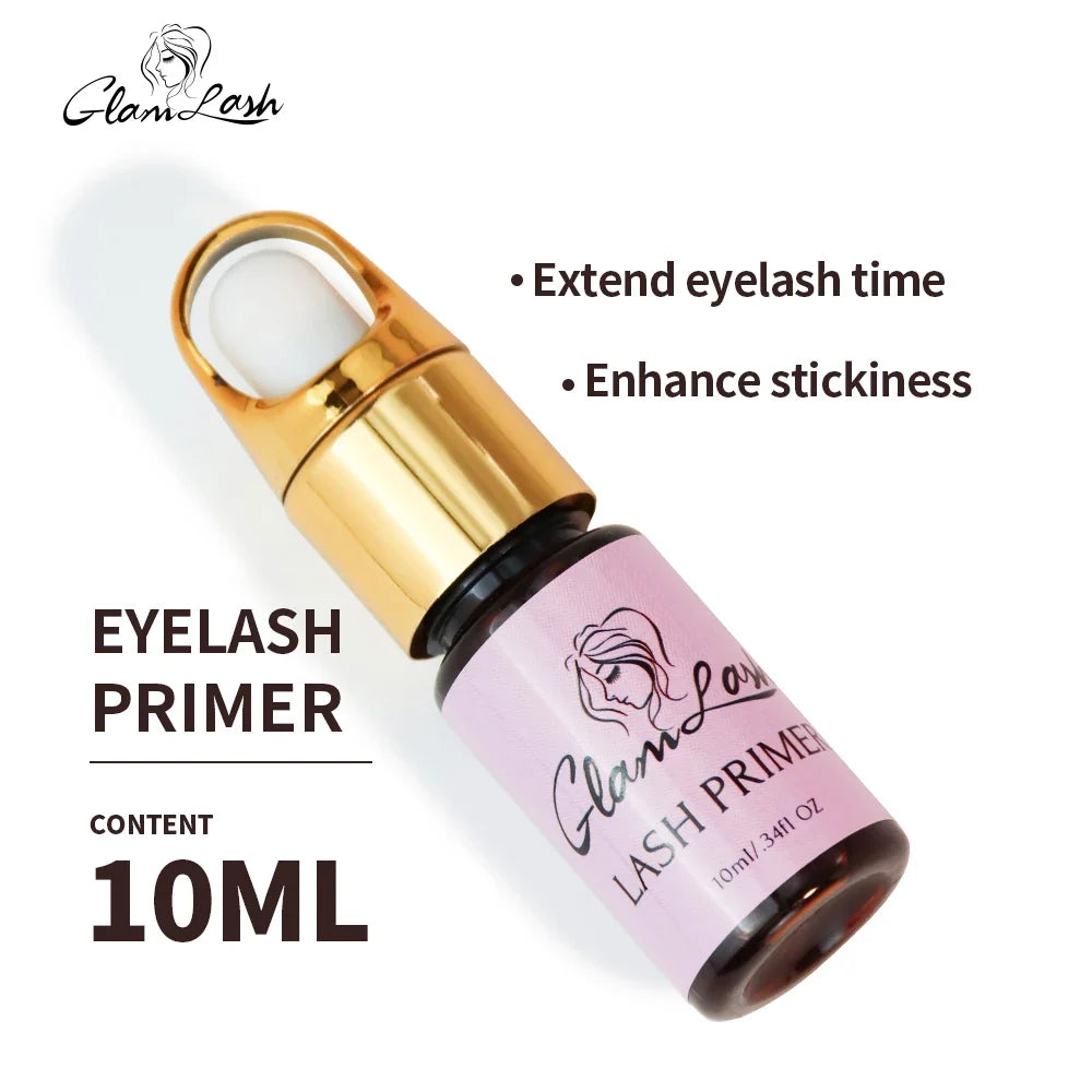 Blushimmer GLAMLASH 10ml eyelash extension primer bottle, used for bonding and curing eyelash extension adhesive.