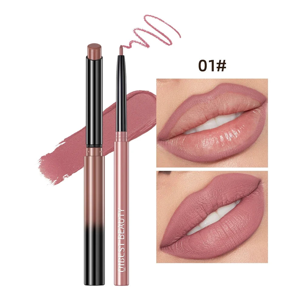Blushimmer QIBEST 2-pack matte velvet lipstick lip liner pencils in sexy red, long-lasting contour makeup for lips.