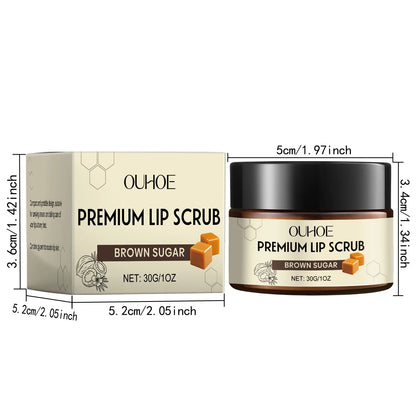 Blushimmer brown sugar lip scrub in 30g jar, gentle exfoliating lip care for dry, chapped lips with moisturizing and nourishing formula.