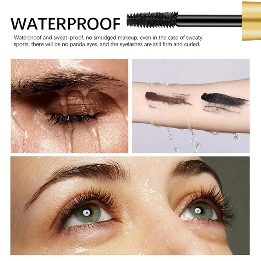Close-up of Blushimmer waterproof black lengthening mascara wand with long-wearing formula.