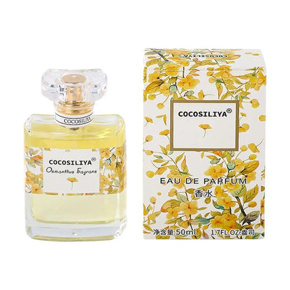 Blushimmer COCOSILIYA women’s perfume bottle with floral scent, featuring osmanthus, rose, lavender, and gardenia notes in a light, fresh design.