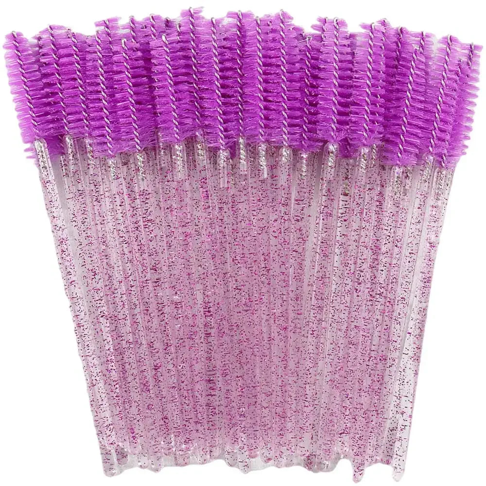 Set of 50 disposable eyelash brushes with crystal handles by Blushimmer, ideal for mascara application and lash extensions.