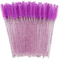 Set of 50 disposable eyelash brushes with crystal handles by Blushimmer, ideal for mascara application and lash extensions.