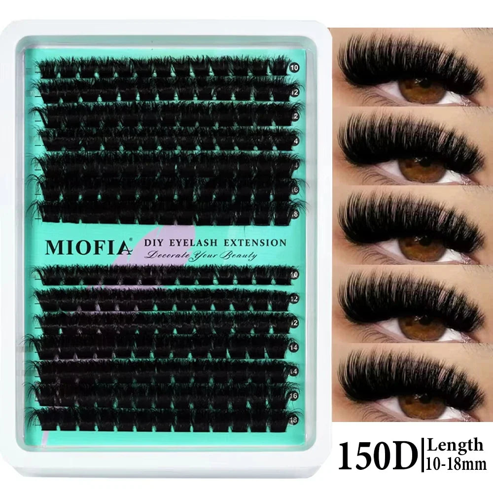 Close-up of Blushimmer 14/30 rows DIY 5D fluffy eyelash clusters, showing thick, individual lash extensions in 10-18mm length.