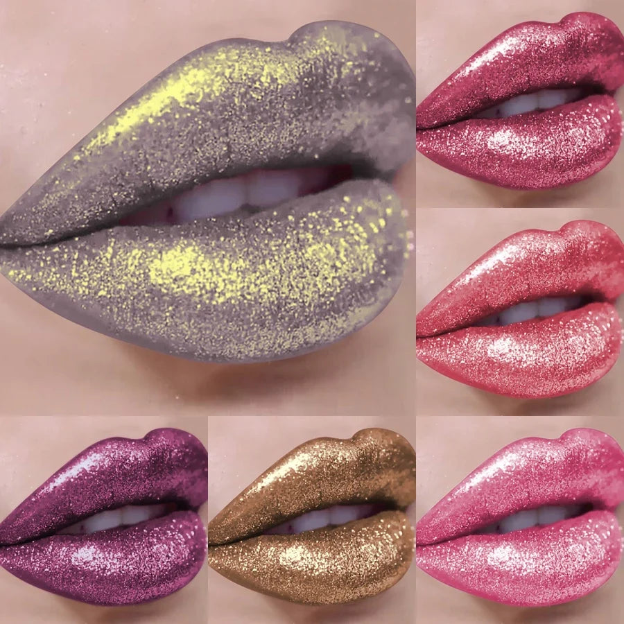Blushimmer 18-color diamond glitter liquid lipstick with pearl shine, waterproof, long-lasting lip gloss for women.