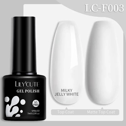 Colorful Lilycute 7ml gel nail polish bottles with vibrant shades, long-lasting UV gel for manicure and nail art by Blushimmer.