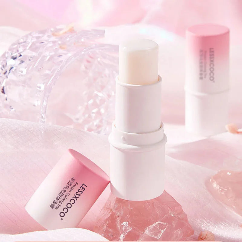 Blushimmer fruit flavor woman's perfume stick deodorant with long-lasting fragrance, portable solid balm in a compact container.