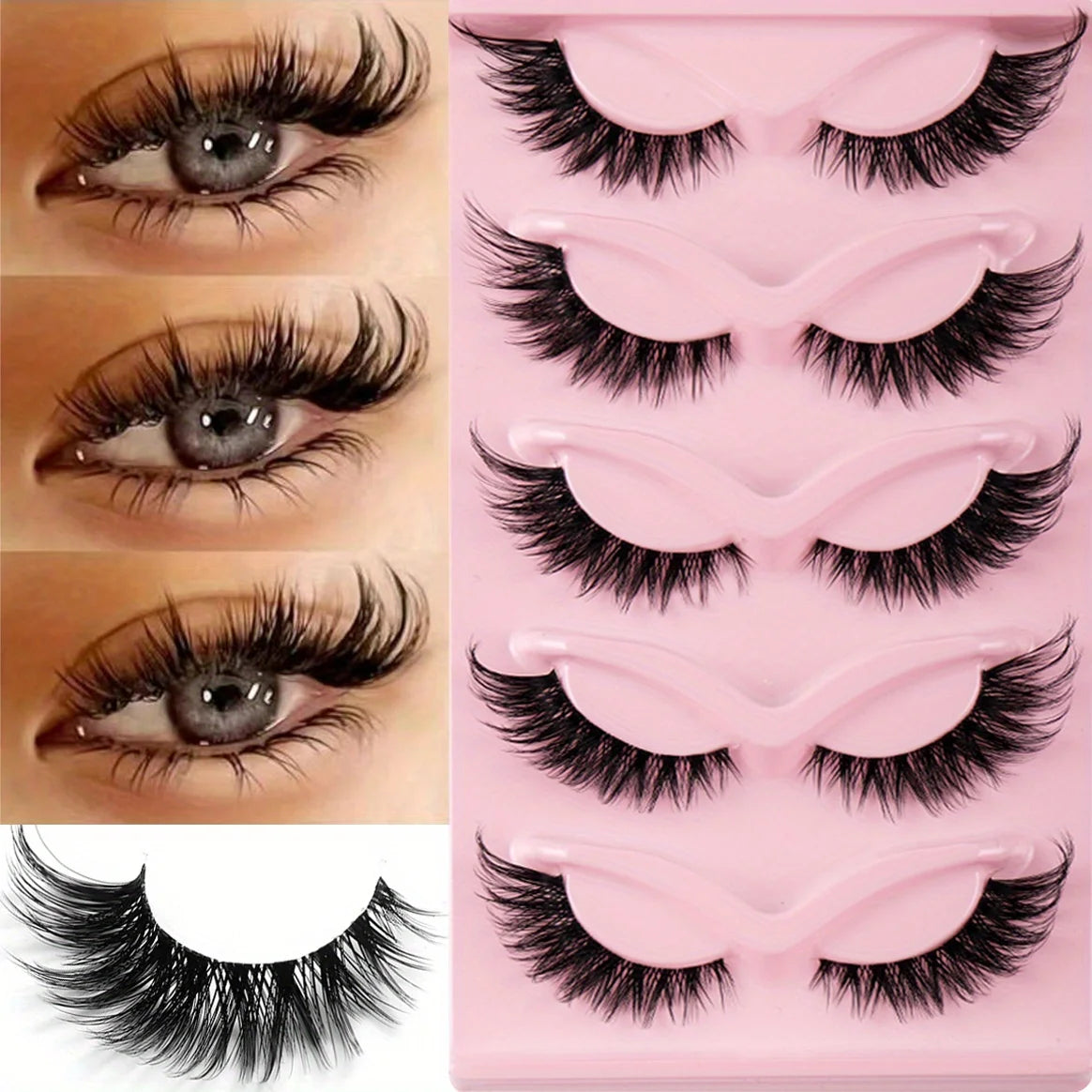 Natural long cat eye eyelashes by Jiefuxin Store with winged ends, 15 pairs of false manga-style lashes for makeup and eye enhancement.
