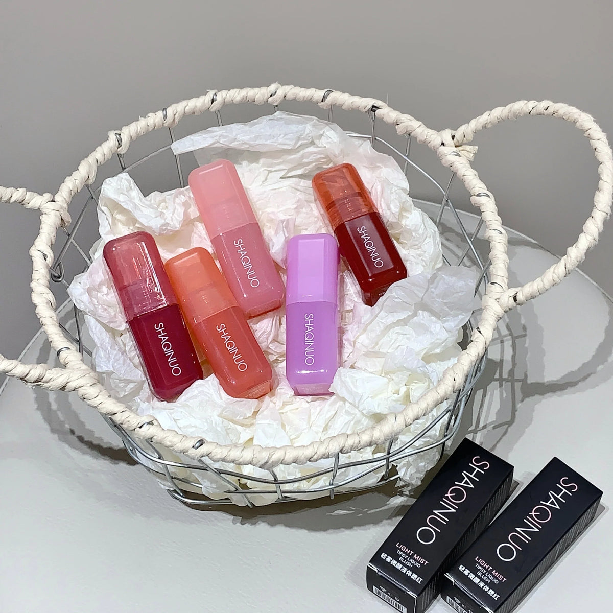 Blushimmer Light Blush Liquid SHAQINUO moisturizing and brightening natural rouge with mirror design, soft pink liquid makeup product