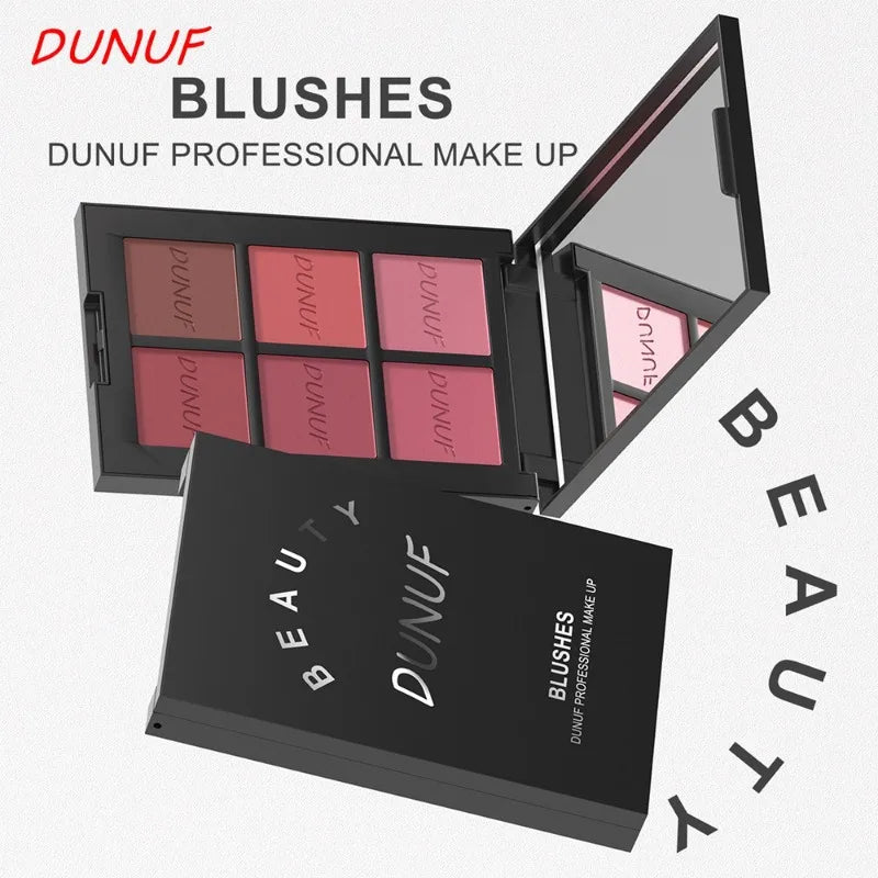 Blushimmer 6-color blush palette with highlighter, contour, and bronzing powders for natural, long-lasting daily makeup looks.