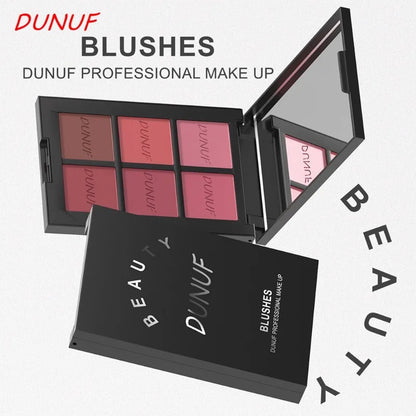 Blushimmer 6-color blush palette with highlighter, contour, and bronzing powders for natural, long-lasting daily makeup looks.