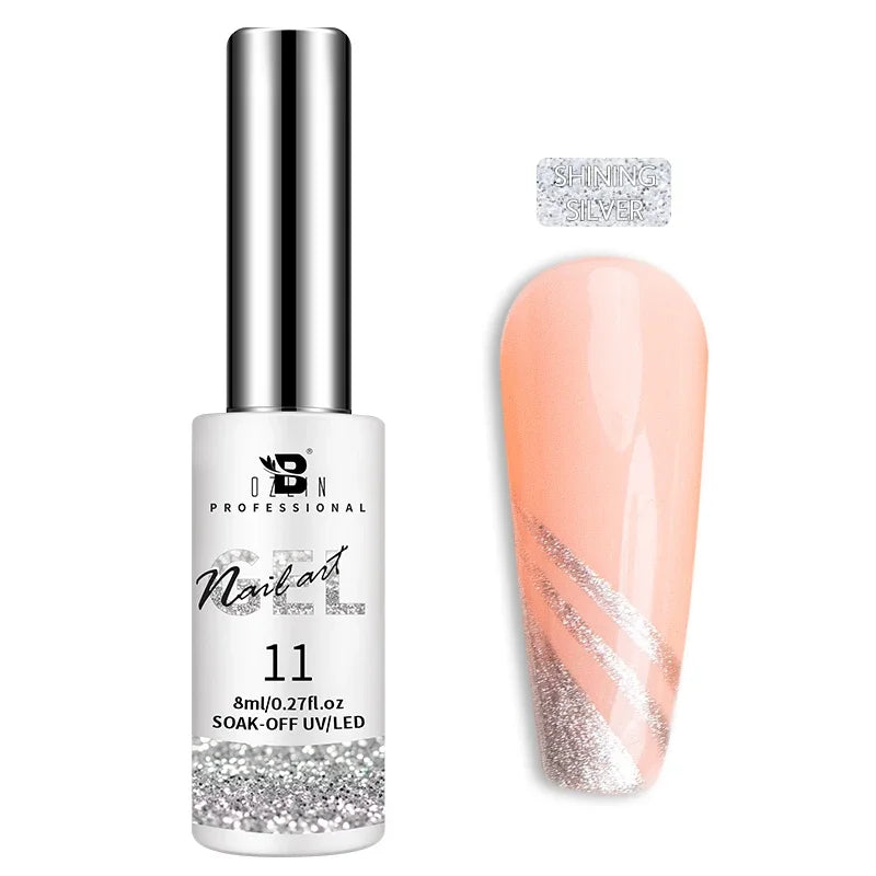 Blushimmer 5ML gold and silver metallic gel polish with chrome mirror finish, perfect for UV LED semi-permanent nail art.