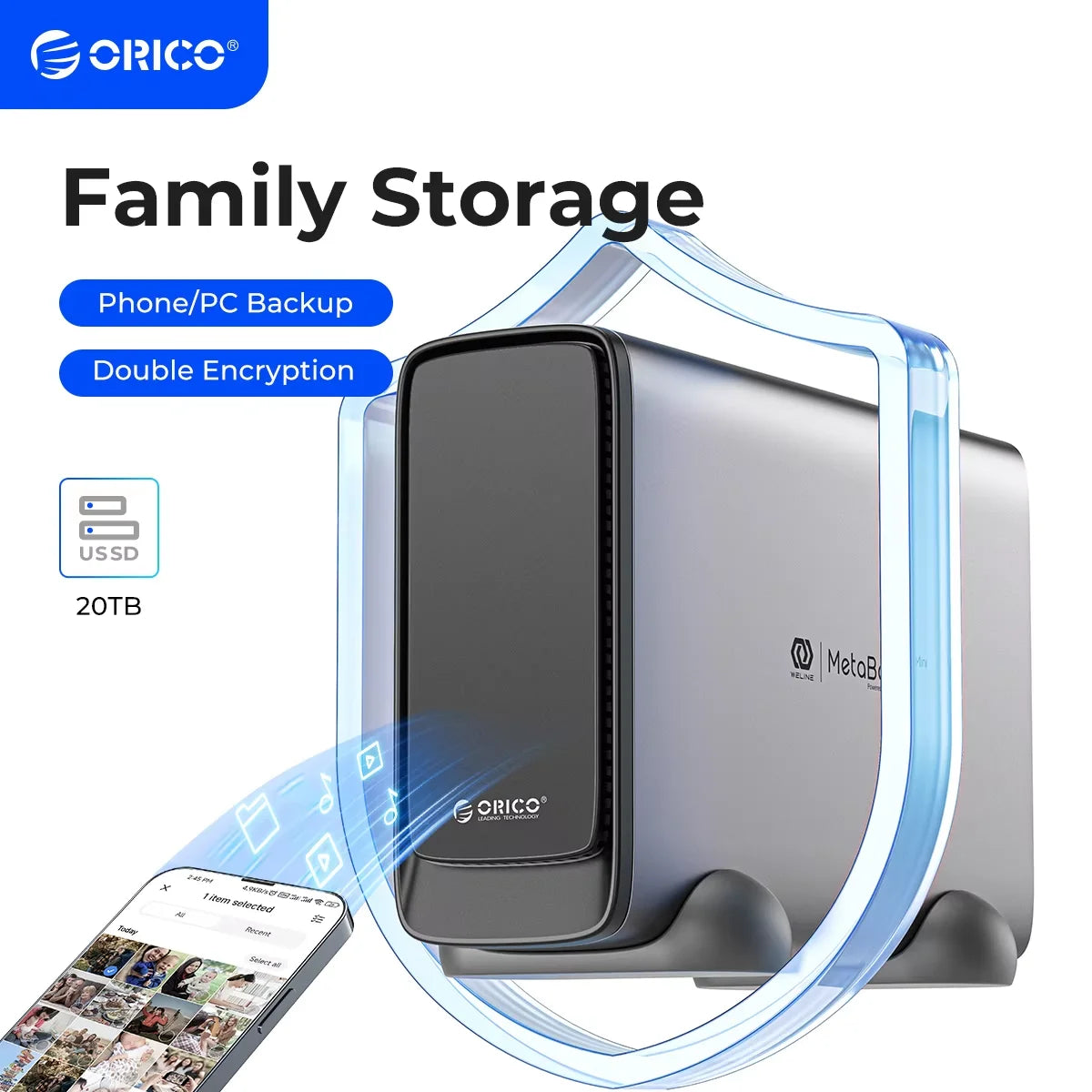 ORICO Personal Storage 3.5" Type-C Network Attached Storage Automatic Backup Remote Access Diskless NAS MetaBox Mini
