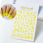 White and black 3D hibiscus flower nail stickers with pink and gold accents, adhesive floral decals for nail art decoration.