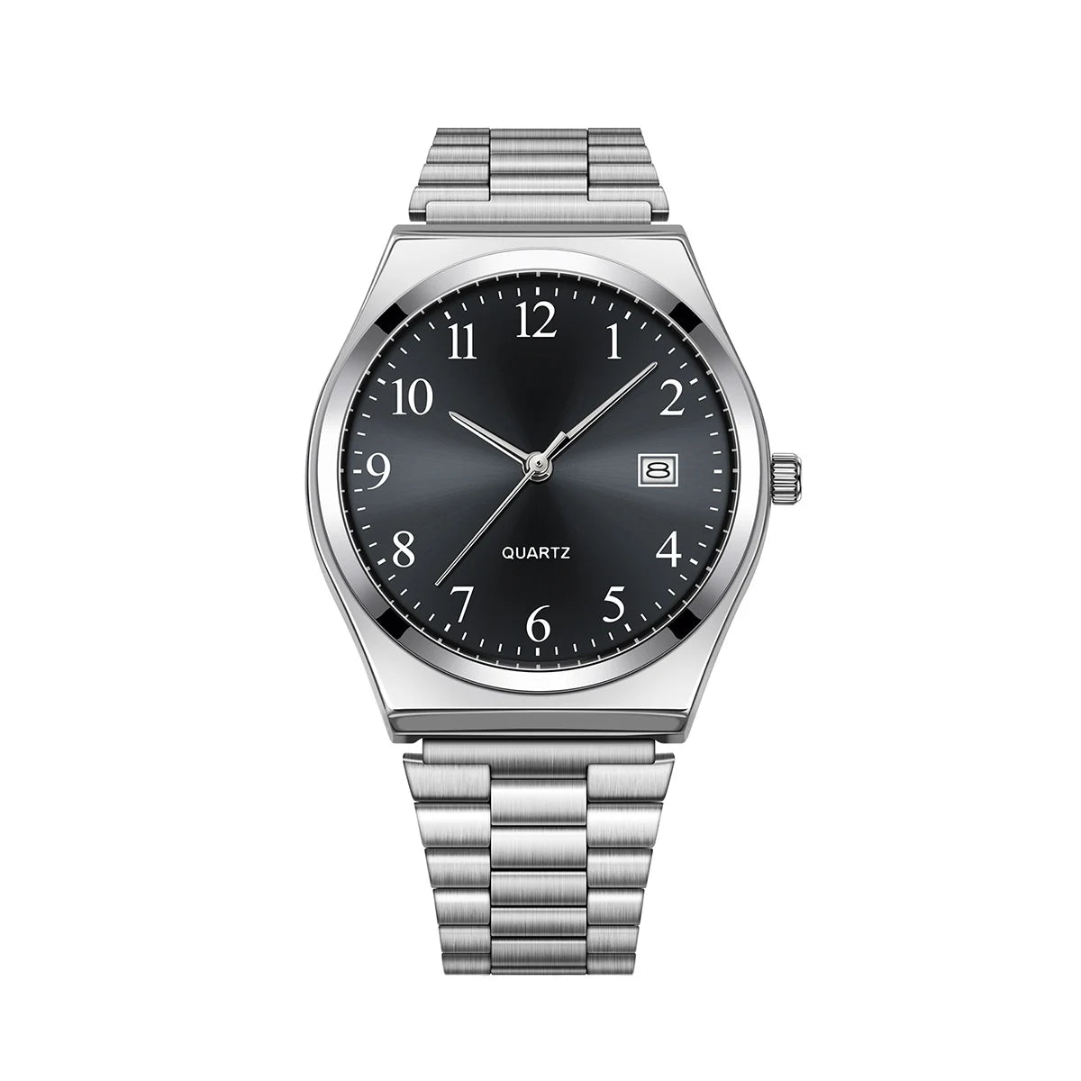 Elegant LUCKY FOX minimalist stainless steel wristwatch with black dial, showcasing precise timekeeping and sleek design.