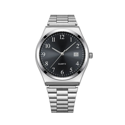 Elegant LUCKY FOX minimalist stainless steel wristwatch with black dial, showcasing precise timekeeping and sleek design.