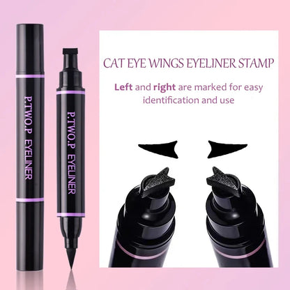 Blushimmer PTWOP 2-piece winged eyeliner stamp and liquid pencil set in black, featuring precise applicator tips and sleek design.