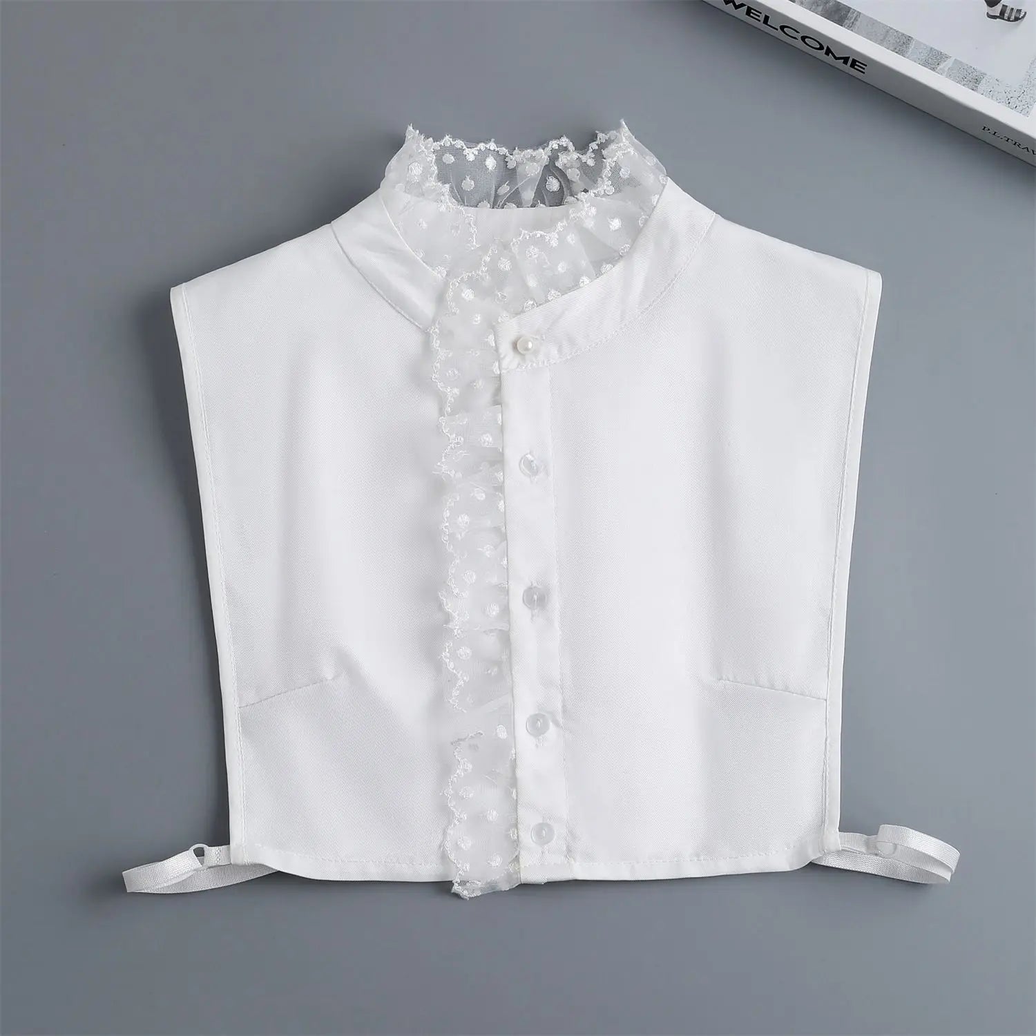 Fashion 2025 Front Tie White Fake Collar for Women Stand Detachable Collar Fake Girls Vintage Lace Ladies False Blouse Collar