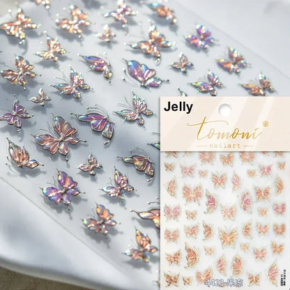 Blushimmer Jelly Butterfly 5D nail art sticker with rhinestones and shiny insect design for DIY manicures and nail decoration.