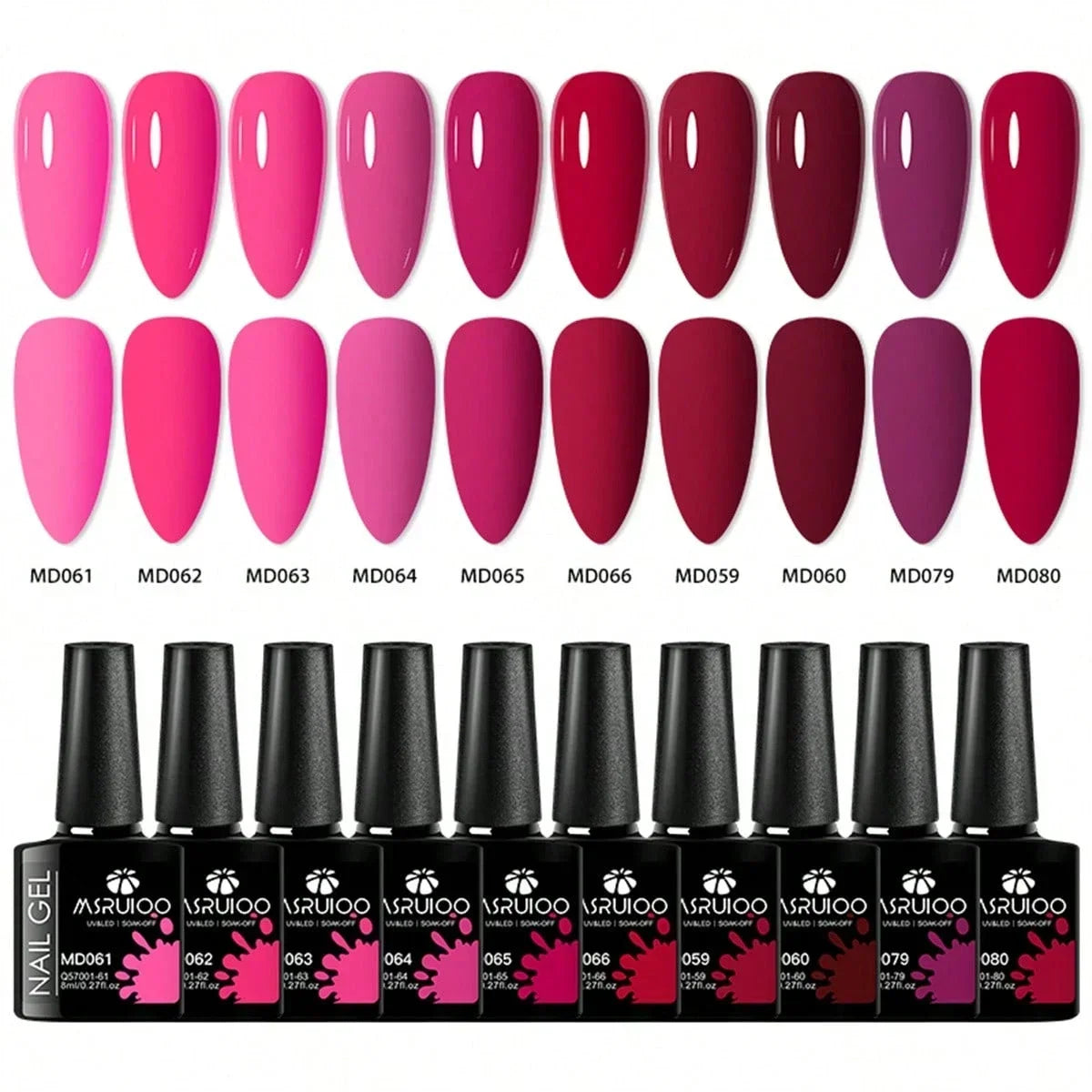 Blushimmer 10-piece HEMA-free gel polish set with vibrant colors for all-season DIY nail art, UV/LED compatible, long-lasting hybrid manicure.