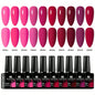 Blushimmer 10-piece HEMA-free gel polish set with vibrant colors for all-season DIY nail art, UV/LED compatible, long-lasting hybrid manicure.