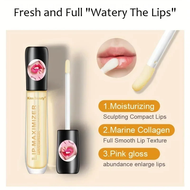 Transparent lip gloss and lip oil by Blushimmer, featuring a sleek tube with a clear, glossy finish for moisturizing and enhancing lips.