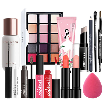 POPFEEL All-in-One Makeup Kit Gift Set with Eyeshadow Palette Foundation Lip Gloss Blush Brushes Eyeliner and More Beauty Gifts