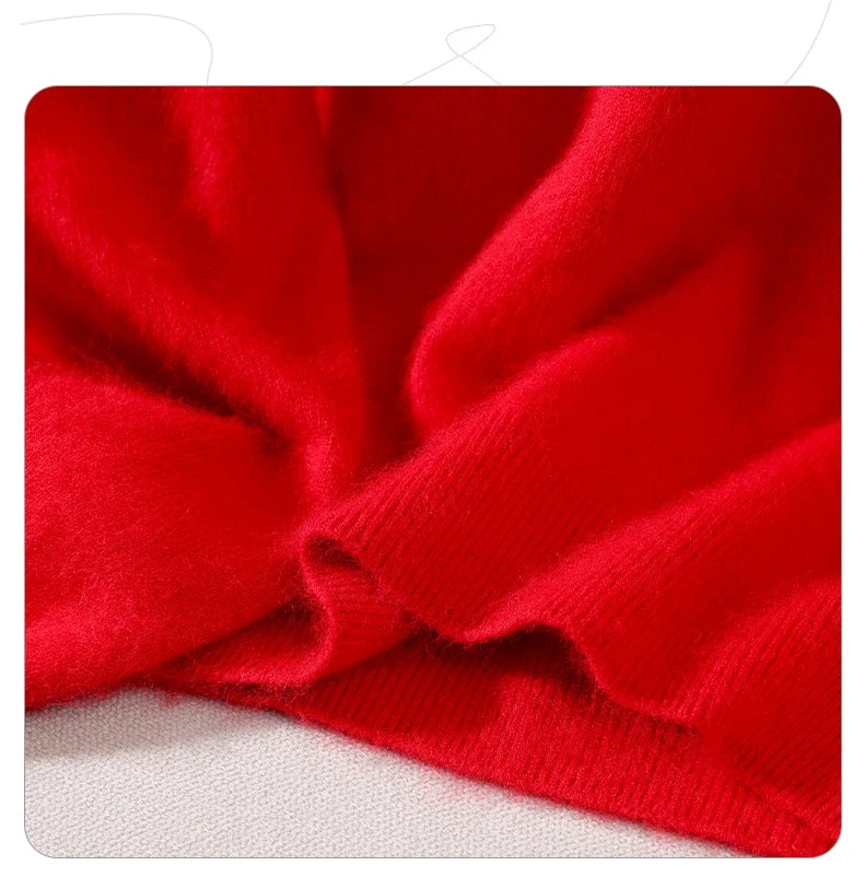 Autumn And Winter New High-End Female Mink Cashmere Sweater Solid Color Long-Sleeved Wool Knit Bottoming Sweater Loose Top