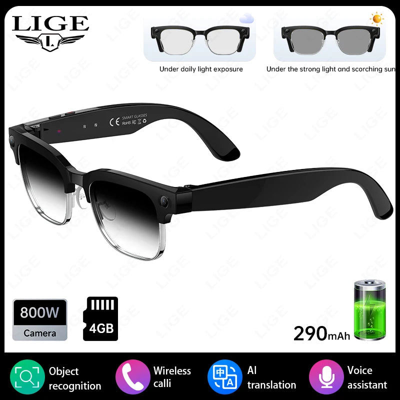 Smart Glasses AI 8 Million Pixels Recording Videos Photo Recognition Answer Translation 290mAh IP66 Waterproof Bluetooth Glasses
