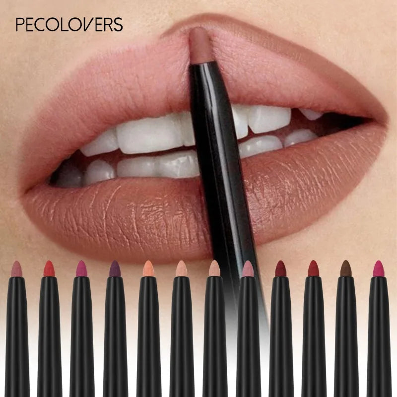 Red waterproof matte lipliner pencil by Blushimmer, showcasing a smooth, long-lasting, moisturizing lip contour with a non-stick finish.