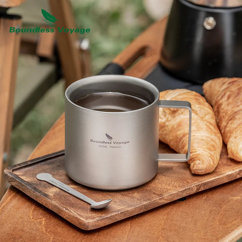 Boundless Voyage Titanium Double Wall Coffee Cup Mini Camping Mug Outdoor Tableware Lightweight Drinkware 220ML Ti3052D