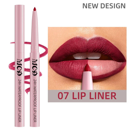 Blushimmer waterproof matte lip liner in sexy red shade, contouring lips with natural color and hydrating lip makeup.